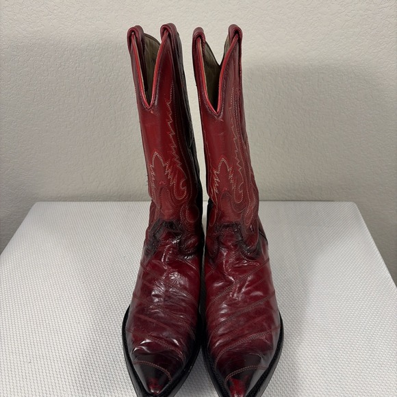 LOS ALTOS MEN BURGUNDY GENUINE EEL WESTERN COWBOY BOOT Size 8.5 (EE+) - Picture 2 of 13